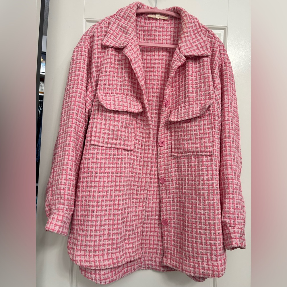Pink and silver metallic thread jacket